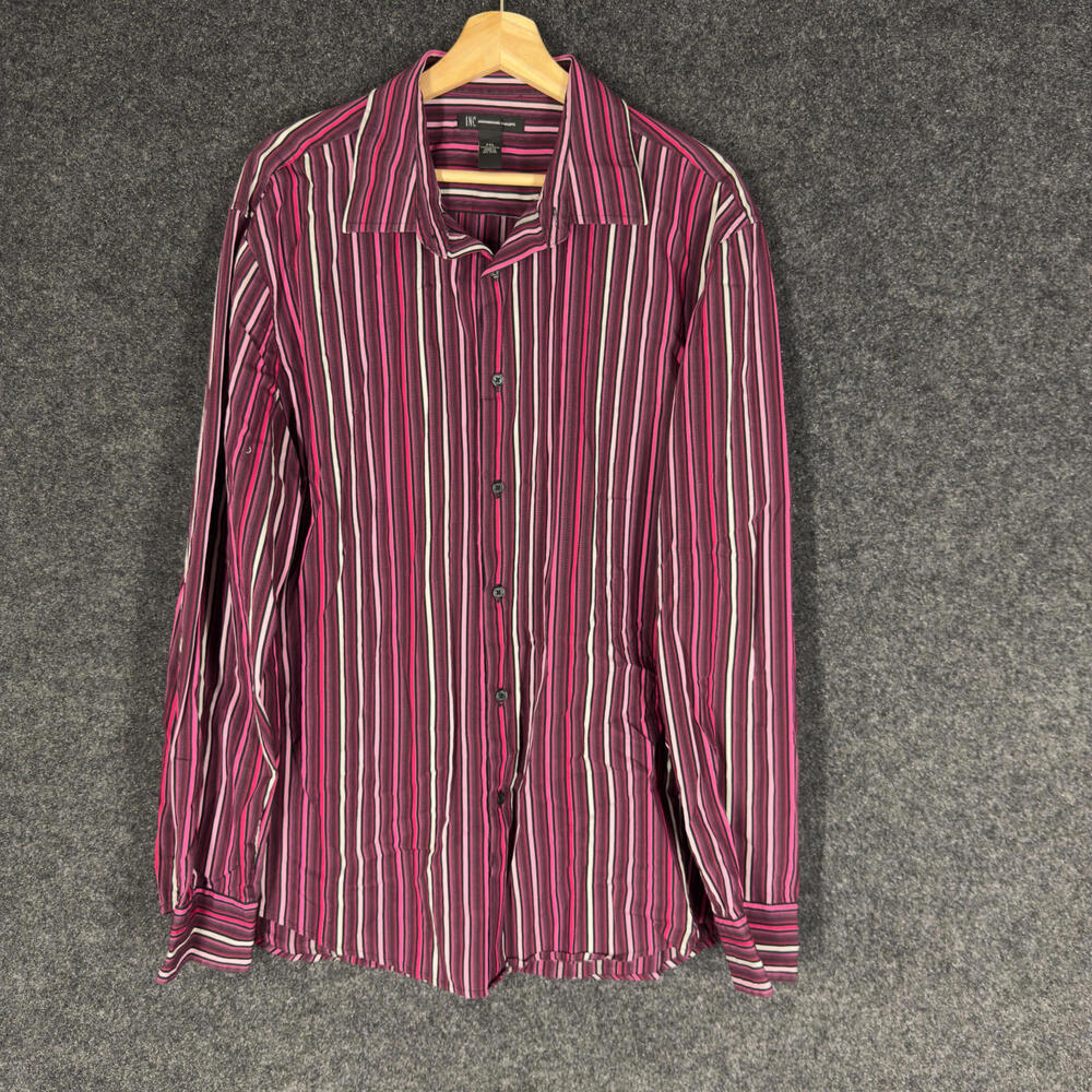INC International Concepts Shirt Men 2XL Purple Striped Button Up Long Sleeve